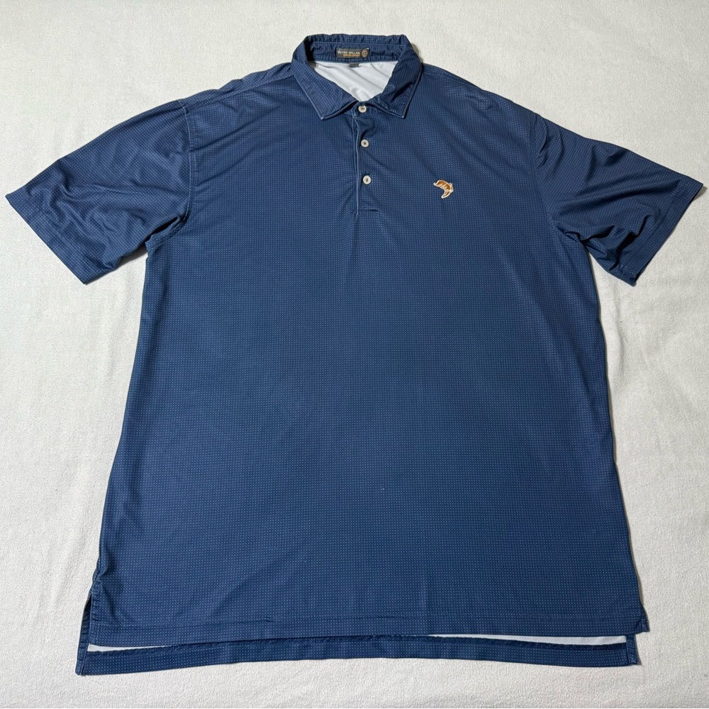 Peter Millar Summer Comfort E4 Polo Shirt Blue Pink Dots Geometric Mens XL *Flaw